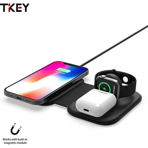 TKEY Magnetic Folding 3 in 1 Wireless Charger 15W Quick Charging For Samsung Galaxy Note 10+ Buds iphone Apple Watch Airpods