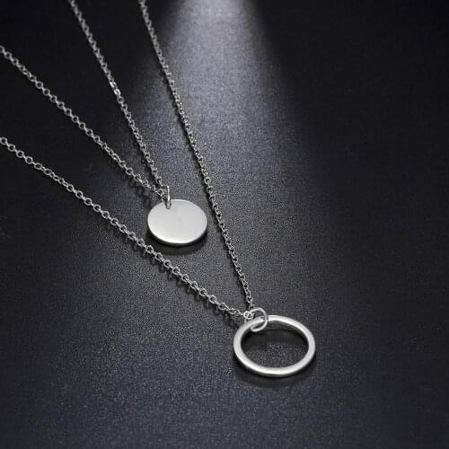 Teamer Layered Necklace Circle Pendants Female Double Row Round Disc Necklace for Women Long Chain Fashion Jewelry