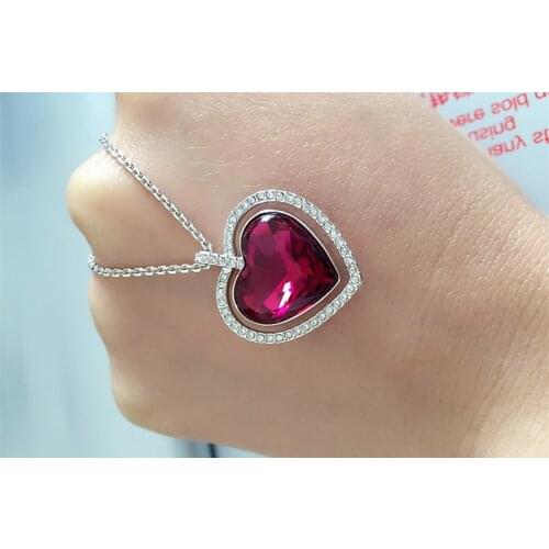 Fashion Austrian Red Heart Crystal Pendant Necklace, Cute Crystal Chain Girl Fine Gift Valentines wedding