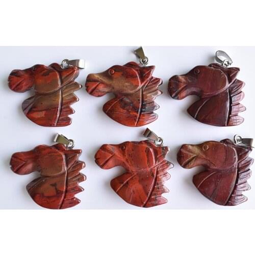 Fashion natural Rainbow stone carved animal horse heads charms pendants for jewelry making 6pcs/lot Wholesale Free shipping