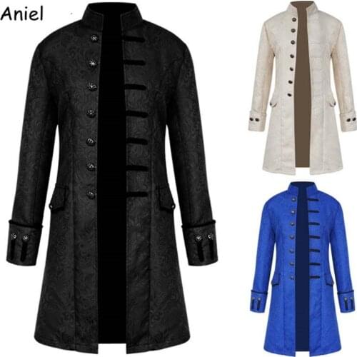 Medieval Retro Men Dust Coat Medium Style Steam Punk Cosplay Costumes Palace Europe America Stand Collar Halloween Party Props