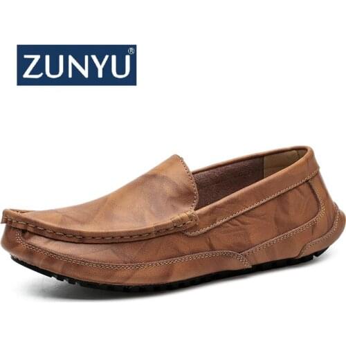 ZUNYU Genuine Leather Men Casual Shoes Luxury Brand 2019 Mens Loafers Moccasins Breathable Slip on Driving Shoes Plus Size 38-48