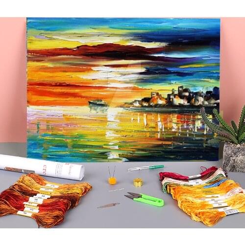 Sunsets Smile Printed 11CT Cross Stitch Embroidery Complete Kit DMC Threads Needlework Knitting Hobby Sewing Sales