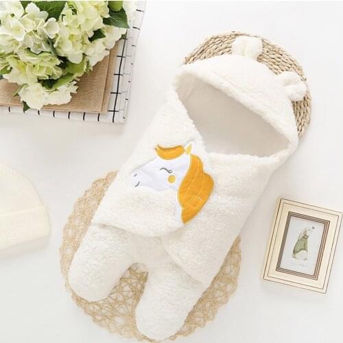 2021 New Baby Swaddle Sleeping Blanket Newborn Infant Winter Cute Cartoon Horse Print Baby Warm Swaddle Blanket 0-12 Months