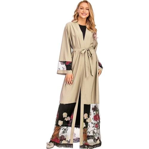 New Arrival Muslim Fashion Ramadan Robe Embroidery Lace Style Kaftan Kimono Islamic Clothing Muslim Women Dresses Abaya Kimono