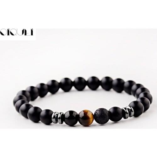 OIQUEI 2019 8mm Natural Matte Stone Beads Strand Bracelets Men Classic Black Stretch Yoga Jewelry Bracelet Hommes Mens Jewellery