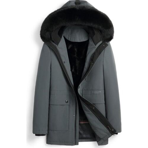 2020 Fluffy Fox Fur Trimmed Hooded Men Winter Real Fur Parkas Dark Green Nick Garments