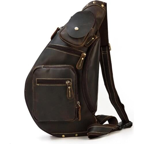 Durable Full Grain Leather Bag Vintage Sling Bags Wear-resistant Chest Bag Retro Mens Backpack -WT