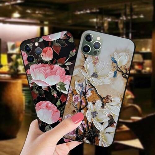 Luxury 3D Relief Flower Case For Apple iPhone 12 Pro Max Mini Bumper Matte Back Cover For iPhone 11 Pro X XR XS 6s 7 8 Plus