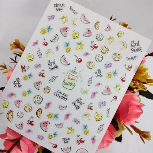 Peel Off 3D Nail stickers Art Sliders Summer Sweet Fruits Nail Decoraciones Foil Self adhesive Design Manicure Accessories