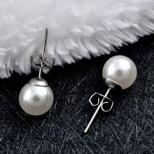 IJE0149 1pcs/5pcs/10pcs Lot Natural Freshwater Pearl Earrings Jewelry 8mm Round White Pearl Earrings for Women/Girl