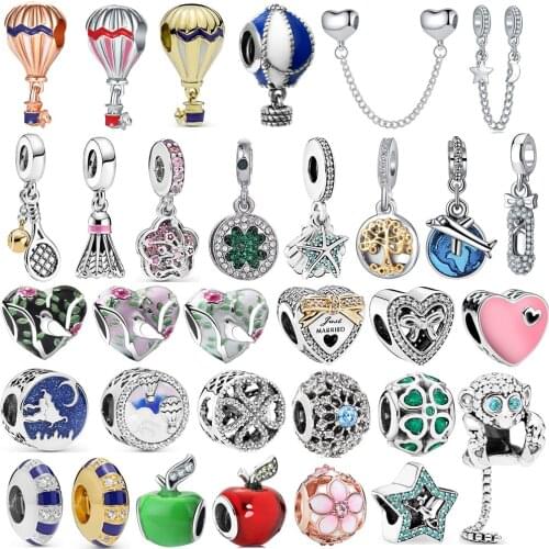 1Pcs New Cute Monkey Balloon Airplane Apple Beads Pendant Fit Original Pandora Charm Bracelet Women Jewelry Gifts