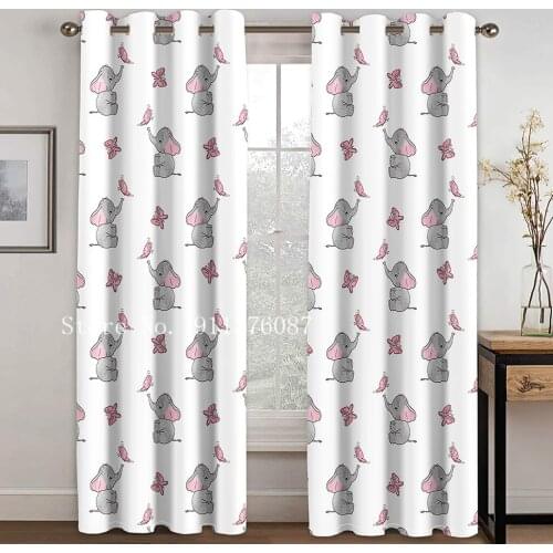 Cartoon Animal Elephant Printed Pattern Baby Child Boys Girls Bedroom Cute Decor Blackout Curtains Machine Washable Curtain