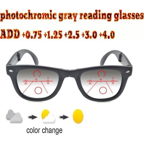 Photochromic Gray Progressive Multifocal Reading Glasses Men Woem Ultralight Foldable Frame+1.0 +1.5 +1.75 +2.0 +2.5 +3 +3.5 +4