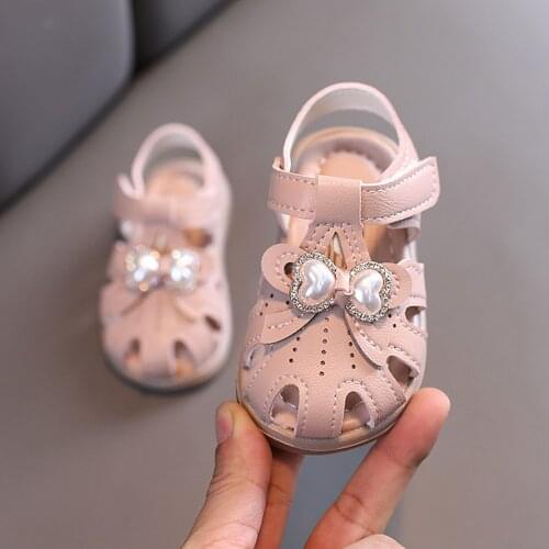 TELOTUNY Sandals Toddler Infant Kids Baby Girls Pearl Bowknot Princess Leather Shoes 2021 Summer Soft Soled Beach Sandals