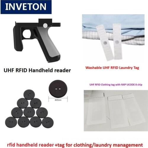Uhf rfid handheld rfid reader ceramics antenna 1D 2D bluetooth clothing laundry management long range rfid back handheld reader