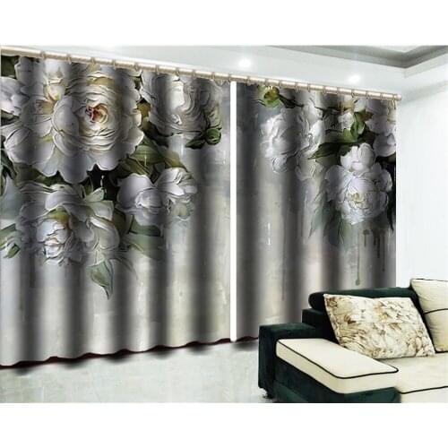 3d Floral Curtain White Gao Jie Peony 3D Flower Curtains High-Grade Practical Interior Blackout Curtains