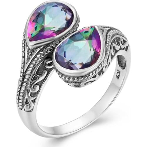 Woman Rings Rainbow Mystic Topaz Stone Eye of God Real 925 Silver Ring Female Dating Party Fine Jewelry