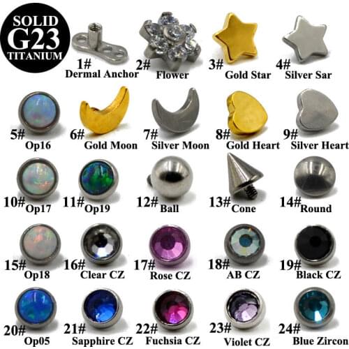 1PC Tattoo Dermal Piercings Flat CZ Gem Micro Titanium Dermal Anchor Crystal Top Skin Diver Star Body Dermal Piercing Jewelry