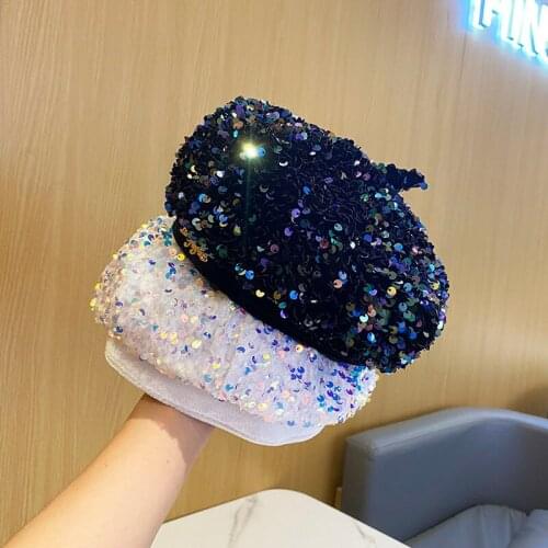 2020 Fashion Autumn and winter new color sequins beret womens fashion all-match street hat Korean version GT08