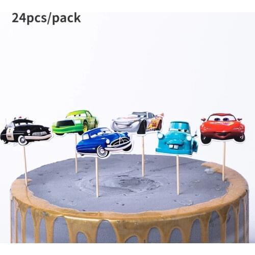 24pcs Disney Lightning McQueen Cars Cupcake Toppers Picks Princess Girls Kids Birthday Wedding Party Cake Decoration