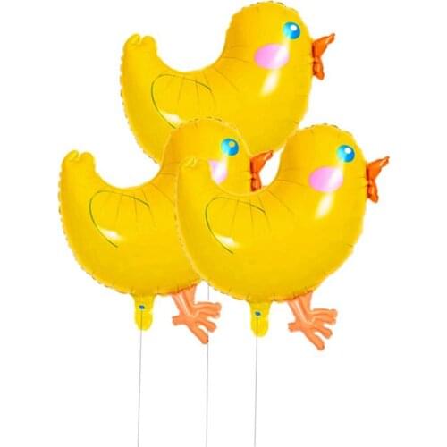 3Pcs Cartoon Foil Balloons Lovely Chickens Pattern Mylar Helium Balloons Decors for Birthday Party Fetival Wedding (Yellow)