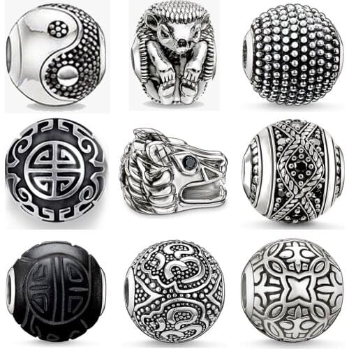 3pcs/Lot Charm Bead Tai chi Long Life Dragon 3M Flower Hedgehog Kathmandu 925 Sterling Silver Jewelry fit Bracelet Neckalce Gift