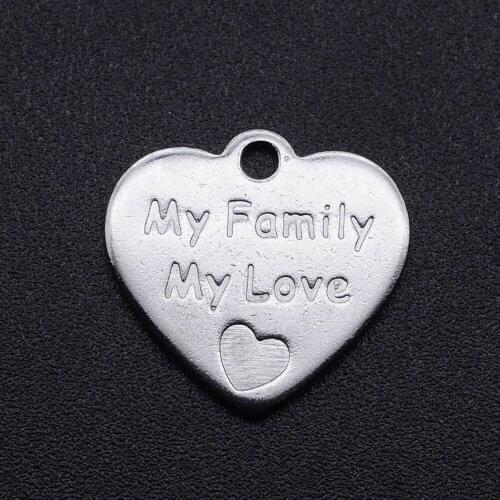 5pcs/lot 100% Stainless Steel My Family My Love DIY Charm Pendant Wholesale Bracelet Making Charms Necklace Pendants