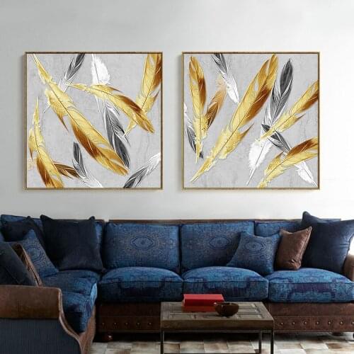 Abstract Golden grey Feather Canvas Wall Art Paintings For Living Room Bedroom Posters And Prints Wall Poster Pop Art Home Decor