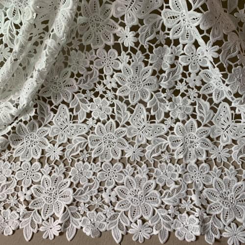 5yds African Lace Fabric 2019 High Quality White Embroidery Lace Material For Women Nigerian Wedding Dress Guipure Lace Fabrics
