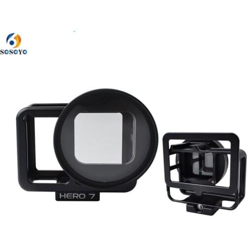 Aluminum Protective Case Housing Back Cover Metal Radiating frame +52mm UV Lens filter cap for GoPro Hero5 6 7 Black Camera Cage