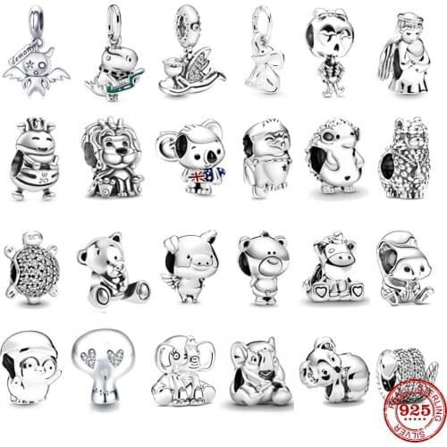 925 Sterling Silver Small Animal Koala Pig Snake Bear Pendant DIY fine beads Fit Original Pandora Charm Bracelet Women Jewelry