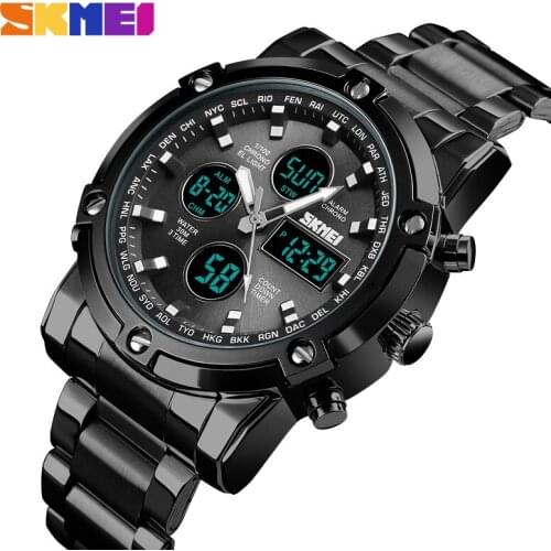 SKMEI New Mens Watches Digital Quartz Analog Sports Wristwatch Waterproof Stainless Steel Clock Male Watch Relogio Masculino