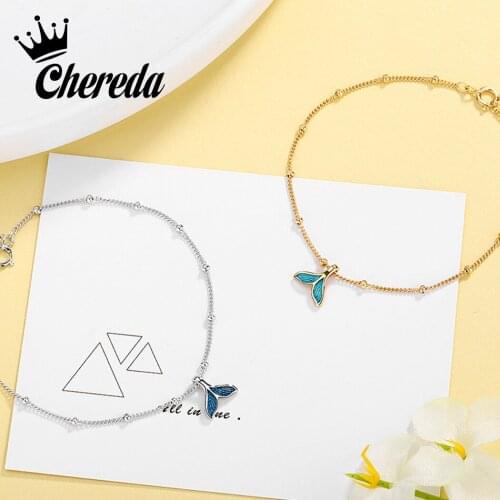 Chereda Fish Tail Lovely Bracelet for Women Minimalism Adjustable Blue Enamel Chain Small Charm Couple Statement Bracelets