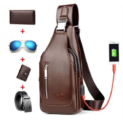 Design Leather Men Shoulder Bag USB Charging Crossbody Bags for Men Anti Theft Chest Bag Travel Messengers Bag Man Business Bag