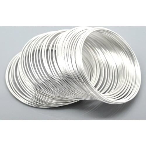 Doreen Box Steel Wire Memory Beading Bracelets Components Round Silver color 5cm-5.5cm Dia, 15 Loops New