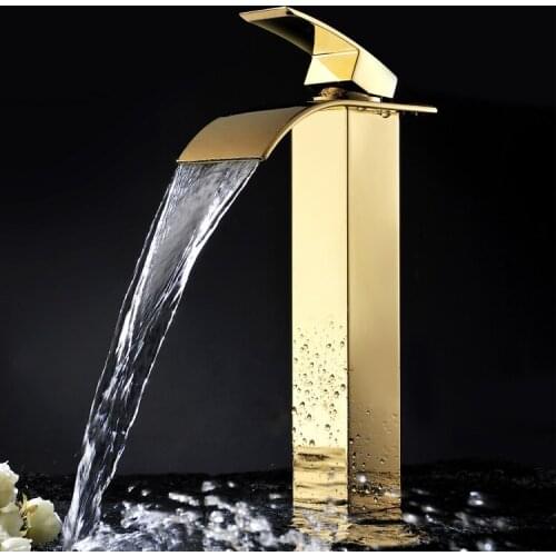 EMS(DHL) Free shipping Ti-PVD Finish Solid Brass Bathroom vessel Sink tall Faucet mixer tap