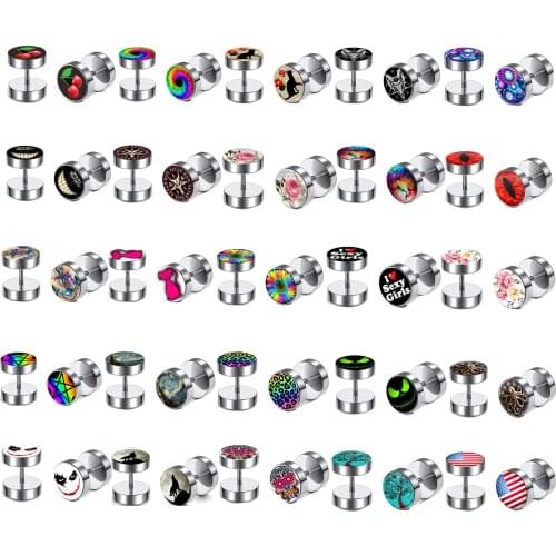 Fanpeijy 1 Pair Fashion Punk Earrings Double Sided Round Bolt Stud Earrings Male Gothic Barbell Black Earrings Men women Jewelry