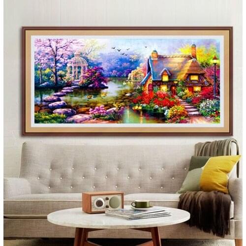 GLymg Arts Crafts 5D Diy Diamond Painting Cross Stitch European-Style Garden Round Drill Landscape Painting Needlework