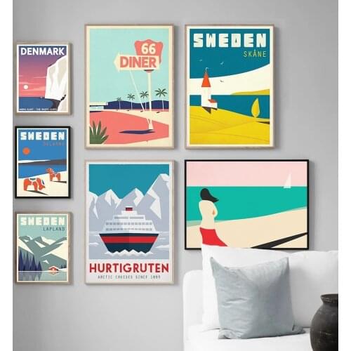 Canvas Painting Sweden Denmark Travel Vintage Nordic Posters and Prints Cuadros Wall Art Picture for Living Room Home Decor
