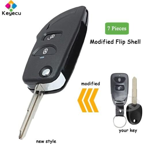 KEYECU 7PCS/Lot Modified Flip Remote Key Shell Housing With Uncut Ignition Blade - 2+1/ 3 Buttons - FOB for Hyundai Tucson IX35