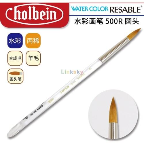 Holbein WATERCOLOR RESABLE 500R series brush,Soft Goat Hair Mixed Synthetic Fibre,Round pointed head,Transparent pen holder
