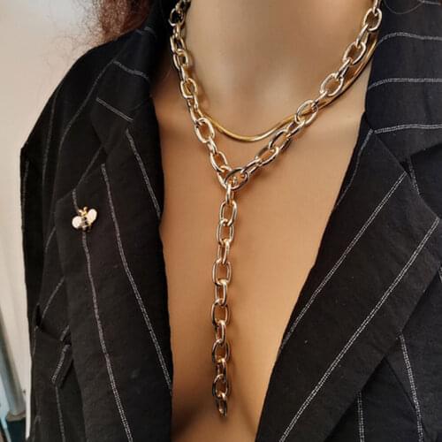 KMVEXO Punk Gothic Chunky Choker Necklace Collares Statement Hip Hop Rock Long Chain Necklaces Set Women Men Steampunk Jewelry