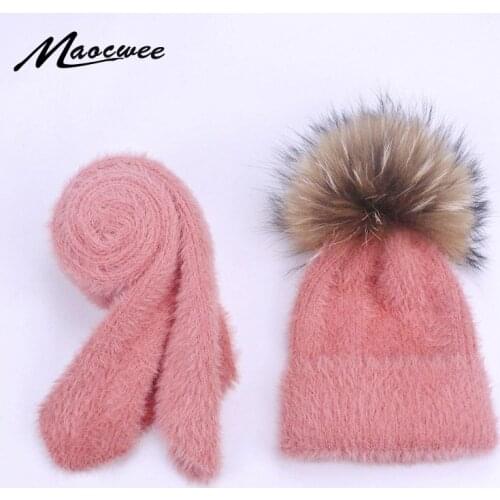 2 Pieces Set Kids Winter Hat Scarf For Girls Boys Hats Fur PomPom Beanies Childrens Cap Knitted Winter Hat Skullies Wholesale