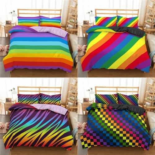 3D Rainbow Stripe Printed Bedding Sets Modern Fashion Colorful Geometric Twin Queen King Size Bed Duvet Cover Sets For Bedroom