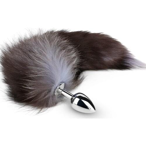 Small size Fox Tail lavender purple and black Anal Plug Metal butt Adult Toy sex product For Men Women