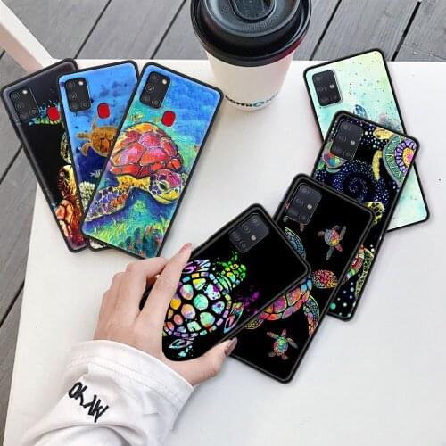 Cute Turtles Painted Capa For Samsung Galaxy A51 A71 A12 A21s A31 A52 A41 A02s A32 5G A11 Black Soft Silicone Phone Case Cover
