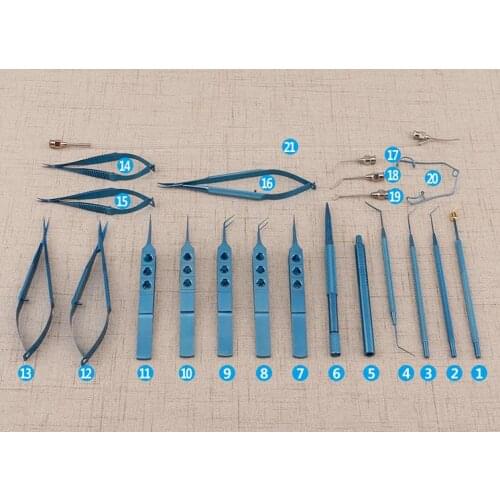 21PCS Titanium Alloy/Stainless steel Eye Ophthalmic Set Instrument Eye Micro Tweezers Scissors Needle Holder Set Surgical Tools