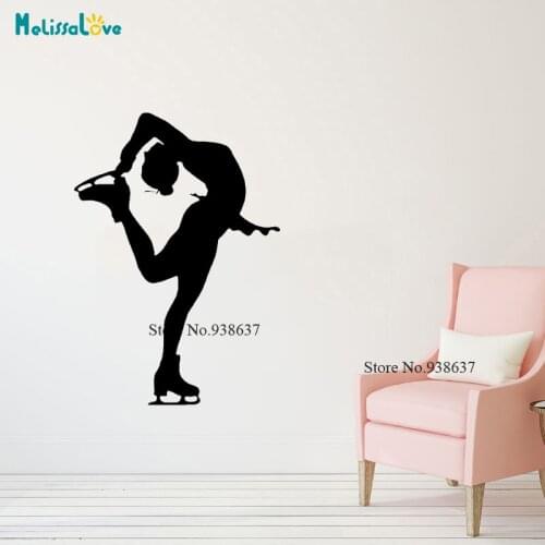 Girl Ice Skater Wall Decals Ice Skating Sport Gym Figure Skater Decal Interior Design Home Vinyl Wall Sticker For Kid Room CL272