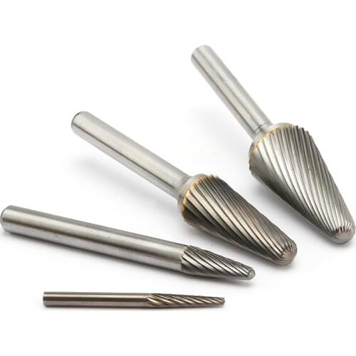 Noreturn 1pcs Rotary file Tungsten Steel Hard Rotary File Alloy Single slot L-shaped taper dome file Size3-16mm